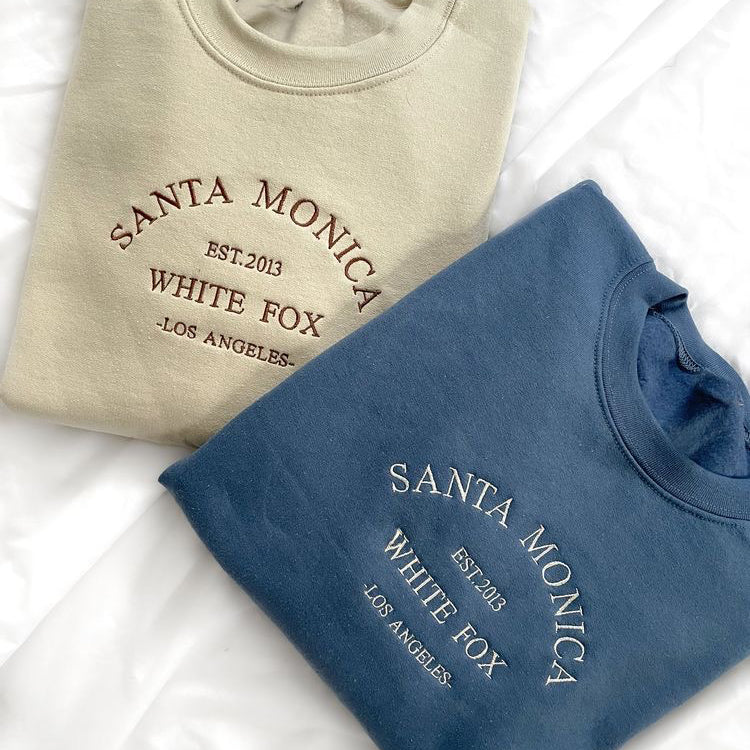 Santa Monica White Fox Embroidered Sweatshirt/Crewneck