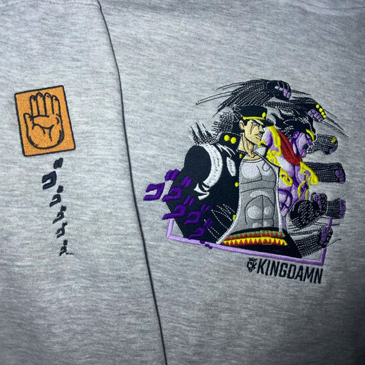 LIMITED JOJO'S BIZARRE ADVENTURE JOTARO KUJO STAR PLATINUM KINGDAMN CUSTOM EMBROIDERED HOODIE