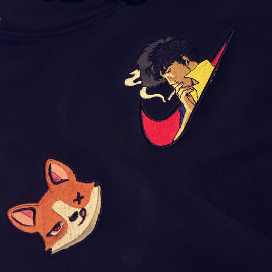 LIMITED COWBOY BEBOP X SPIKE SPIEGEL CORGI KINGDAMN COLLAB EMBROIDERED ANIME HOODIE