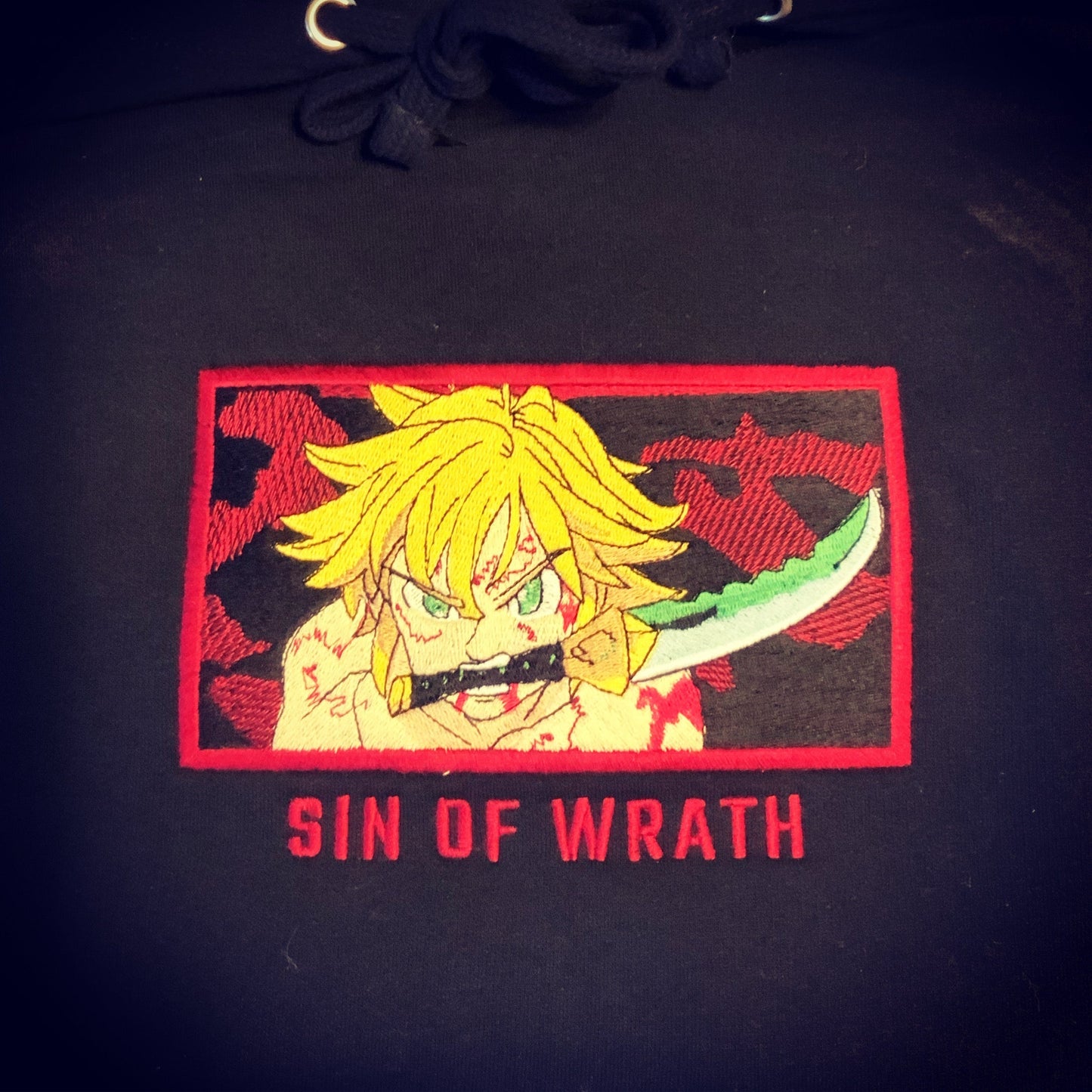 LIMITED SEVEN DEADLY SINS MELIODAS SIN OF WRAITH EMBROIDERED ANIME HOODIE