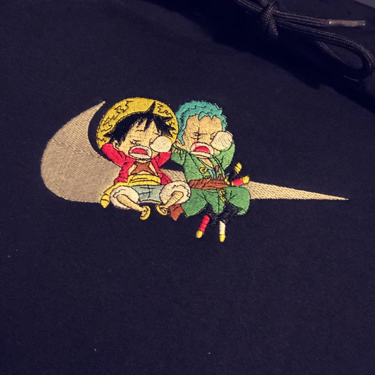 LIMITED ONE PIECE LUFFY AND ZORO ZOFFY X EMBROIDERED ANIME HOODIE