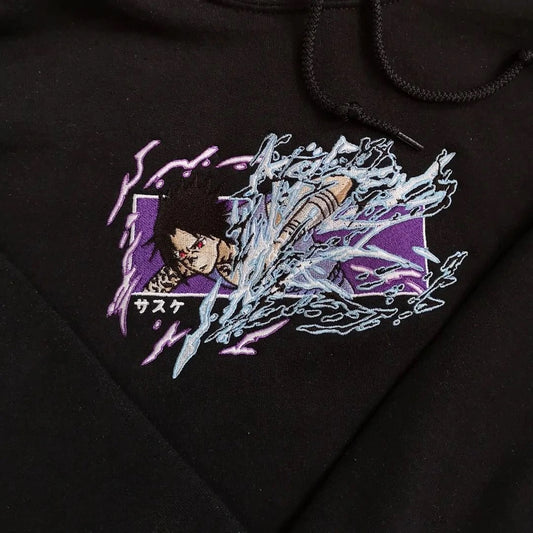 LIMITED Naruto Sasuke Uchiha Lightning Kills EMBROIDERED Gym HOODIE