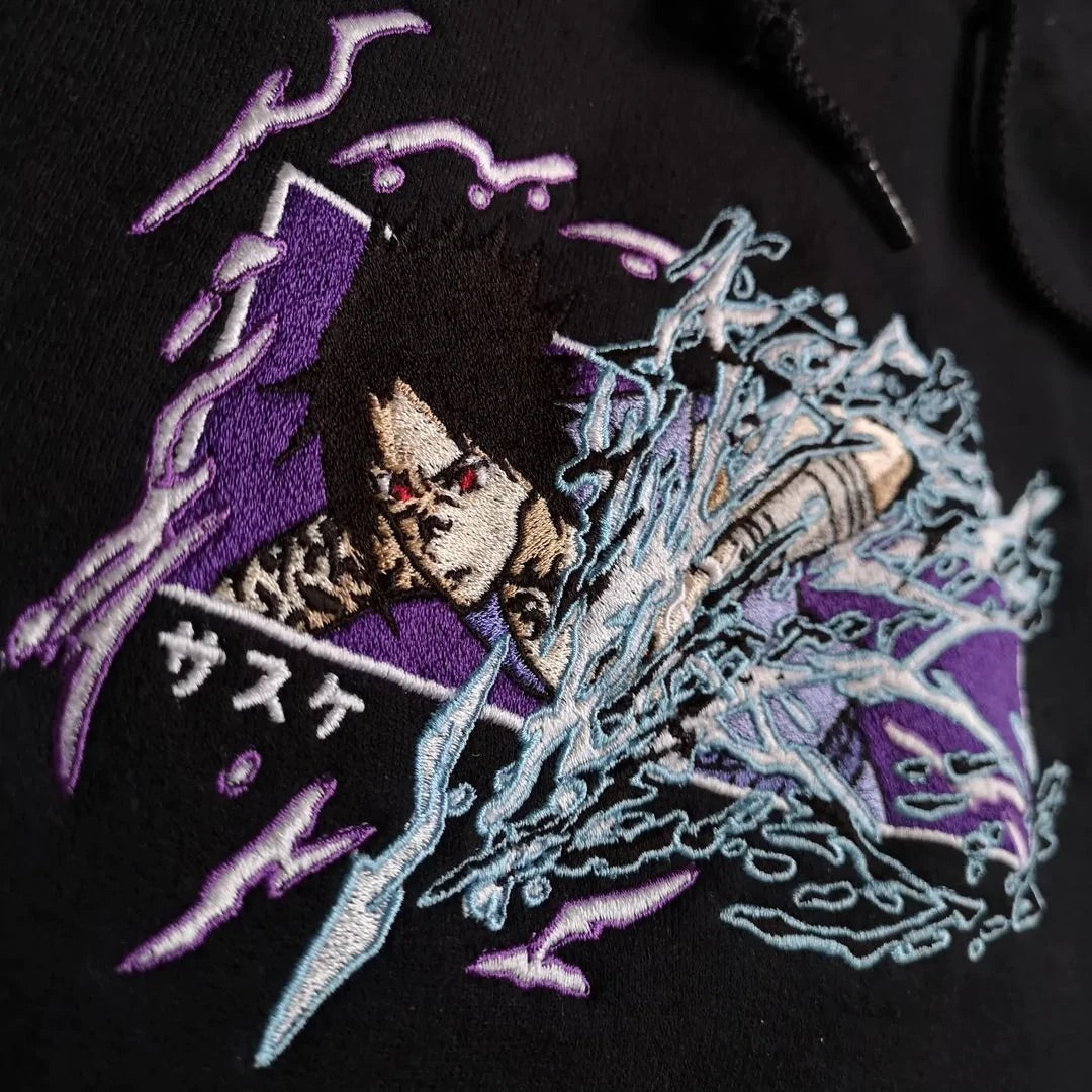 LIMITED Naruto Sasuke Uchiha Lightning Kills EMBROIDERED Gym HOODIE